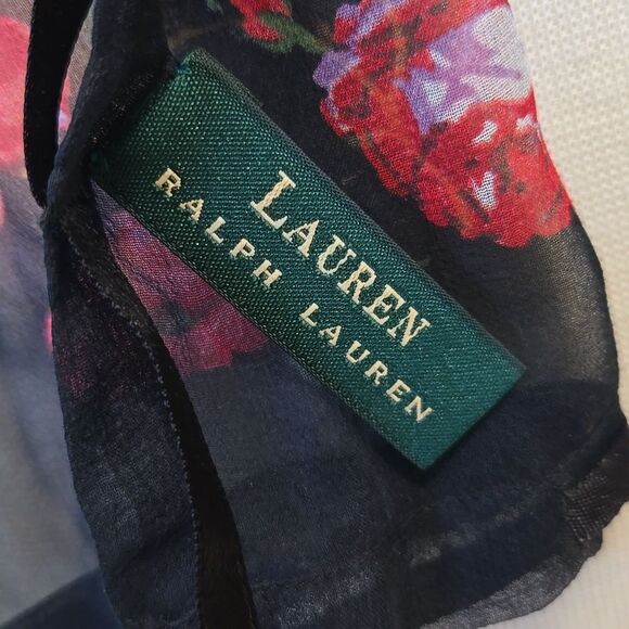 Lauren Ralph Lauren 100% Silk Dark Floral Scarf Green Label Heritage Old Money - Picture 8 of 14